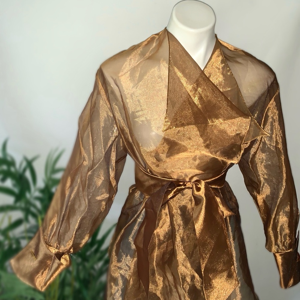 Vintage Metallic Bronze Wrap Blouse - Picture 2 of 16